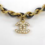 Chanel Necklace CC Logo Chain Leather Rhinestone Gold — view 2