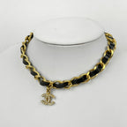 Chanel Necklace CC Logo Chain Leather Rhinestone Gold — view 5