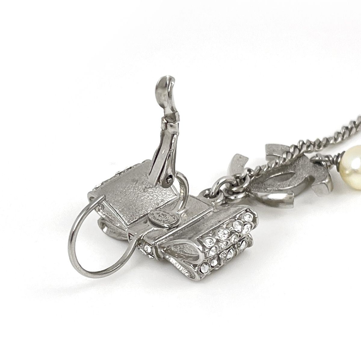 Chanel Earrings CC Logo Swing Faux Pearl Silver Plated — view 3