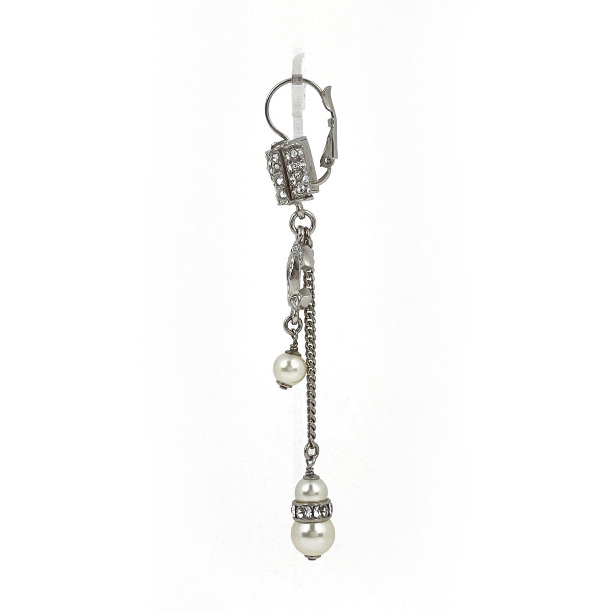 Chanel Earrings CC Logo Swing Faux Pearl Silver Plated — view 2