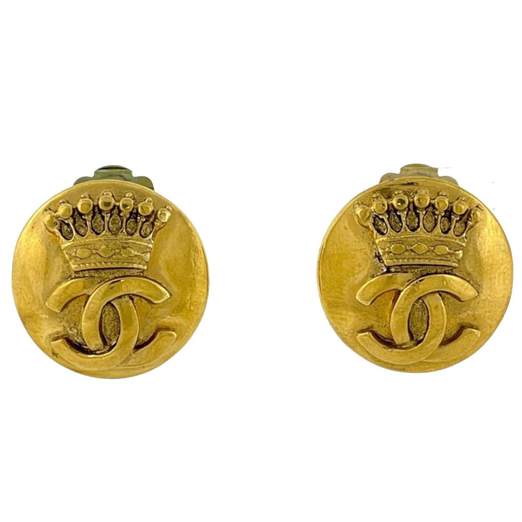 Chanel Earrings CC Logo Round Gold Plated