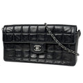 Chanel Shoulder Bag CC Logo Choco Bar Leather Black