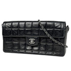 Chanel Shoulder Bag CC Logo Choco Bar Leather Black