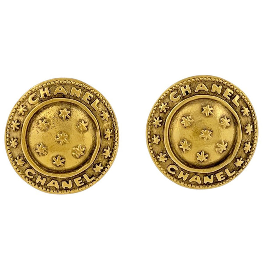 Chanel Earrings Logo Round Gold Plated