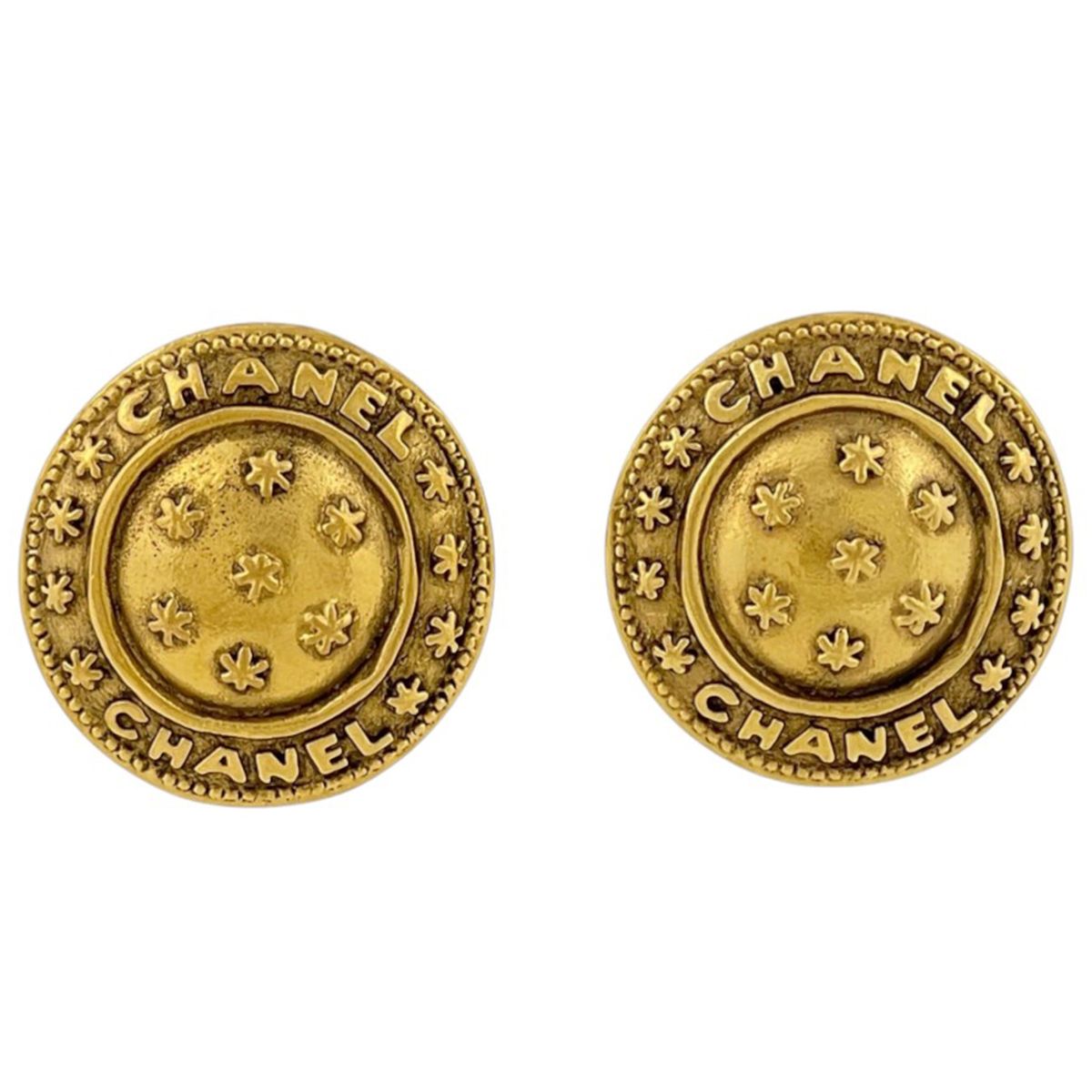 Chanel Earrings Logo Round Gold Plated