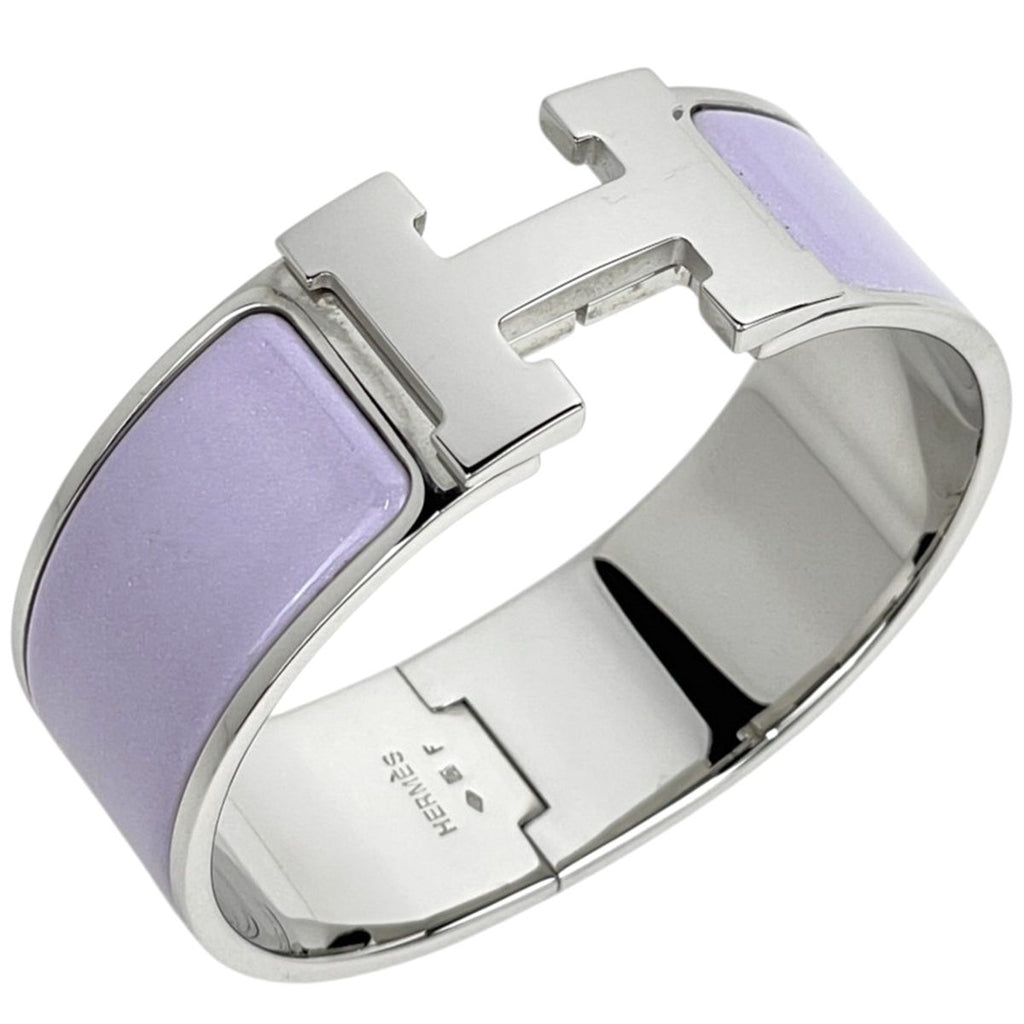 Hermes Clic Clac H Bangle GM Metal Silver Purple Bracelet