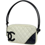 Chanel Shoulder Bag Cambon Line CC Logo Leather White