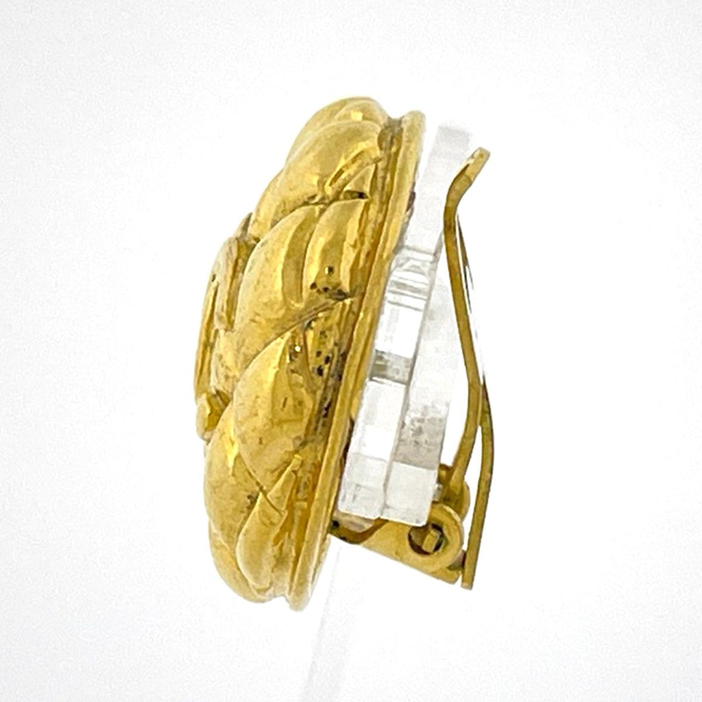 Chanel Earrings CC Logo Quilted Round Gold Plated — view 2