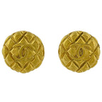 Chanel Earrings CC Logo Quilted Round Gold Plated