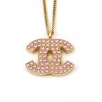 Chanel Necklace CC Logo Rhinestone Gold Pink — view 2