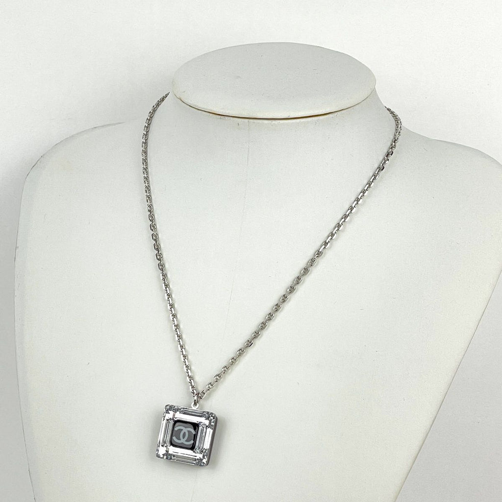 Chanel Necklace CC Logo Square Silver Plated Plastic Black — view 5