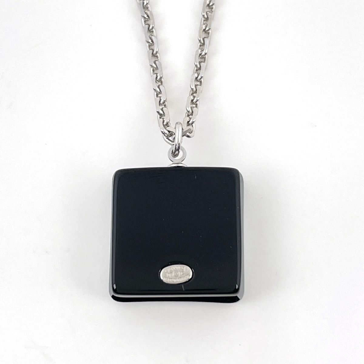 Chanel Necklace CC Logo Square Silver Plated Plastic Black — view 2