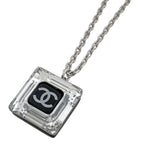 Chanel Necklace CC Logo Square Silver Plated Plastic Black