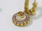 Gucci Double G Faux Pearl Rhinestone Hoop Earrings Gold Plated White — view 2
