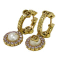 Gucci Double G Faux Pearl Rhinestone Hoop Earrings Gold Plated White