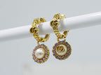 Gucci Double G Faux Pearl Rhinestone Hoop Earrings Gold Plated White — view 7