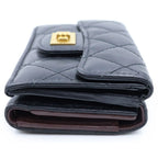 Chanel Quilted Compact Wallet Trifold Coin Purse Black Lambskin Gold — view 3