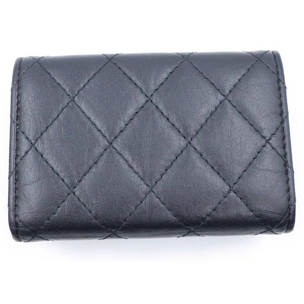 Chanel Quilted Compact Wallet Trifold Coin Purse Black Lambskin Gold — view 2