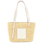Loewe Anagram Basket Tote Small Square Raffia Leather Beige White