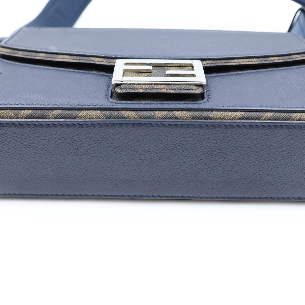 Fendi Baguette Soft Trunk Shoulder Bag Leather Brown Navy — view 4