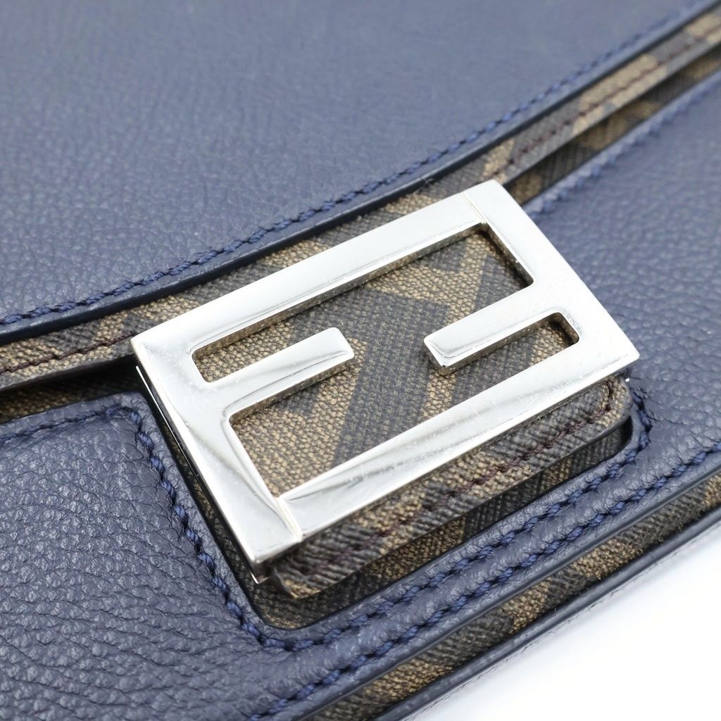 Fendi Baguette Soft Trunk Shoulder Bag Leather Brown Navy — view 6