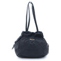Prada Logo Jaguar Tote Drawstring Nylon Leather Black