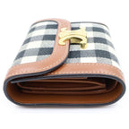 Celine Triomphe Check Trifold Wallet Compact Coin Purse Brown Ivory Leather Gold — view 3
