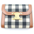 Celine Triomphe Check Trifold Wallet Compact Coin Purse Brown Ivory Leather Gold