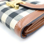 Celine Triomphe Check Trifold Wallet Compact Coin Purse Brown Ivory Leather Gold — view 4
