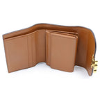 Celine Triomphe Check Trifold Wallet Compact Coin Purse Brown Ivory Leather Gold — view 5