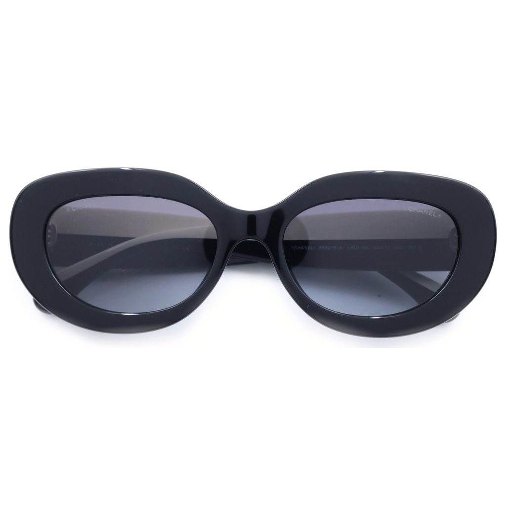 Chanel Oval Shape Sunglasses Eyewear Rhinestone Black Gradient Lens