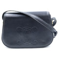 Celine Triomphe Logo Leather Shoulder Bag Black