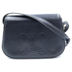 Celine Triomphe Logo Leather Shoulder Bag Black