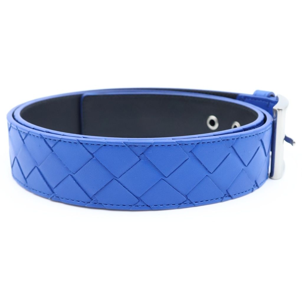 Bottega Veneta Intrecciato Leather Belt Blue Silver — view 3