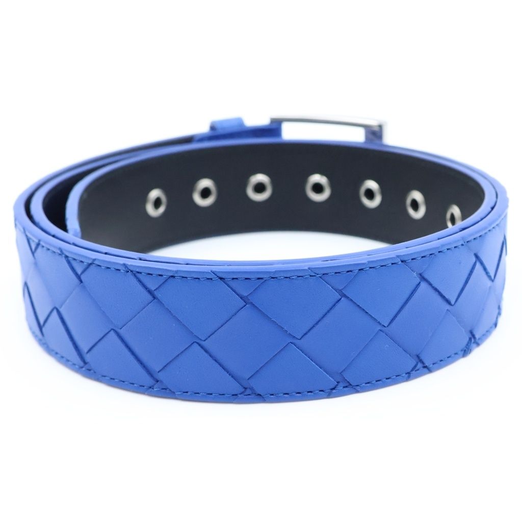 Bottega Veneta Intrecciato Leather Belt Blue Silver — view 2