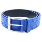 Bottega Veneta Intrecciato Leather Belt Blue Silver