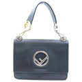 Fendi Canayef 2-Way Shoulder Bag Black Leather Gold Silver