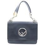 Fendi Canayef 2-Way Shoulder Bag Black Leather Gold Silver