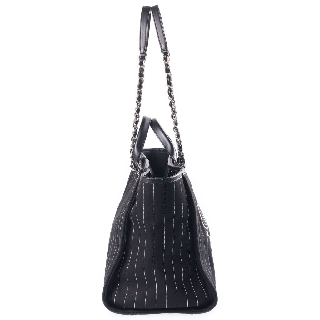 Chanel Deauville GM Tote Black Canvas Leather Silver — view 3