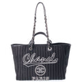 Chanel Deauville GM Tote Black Canvas Leather Silver