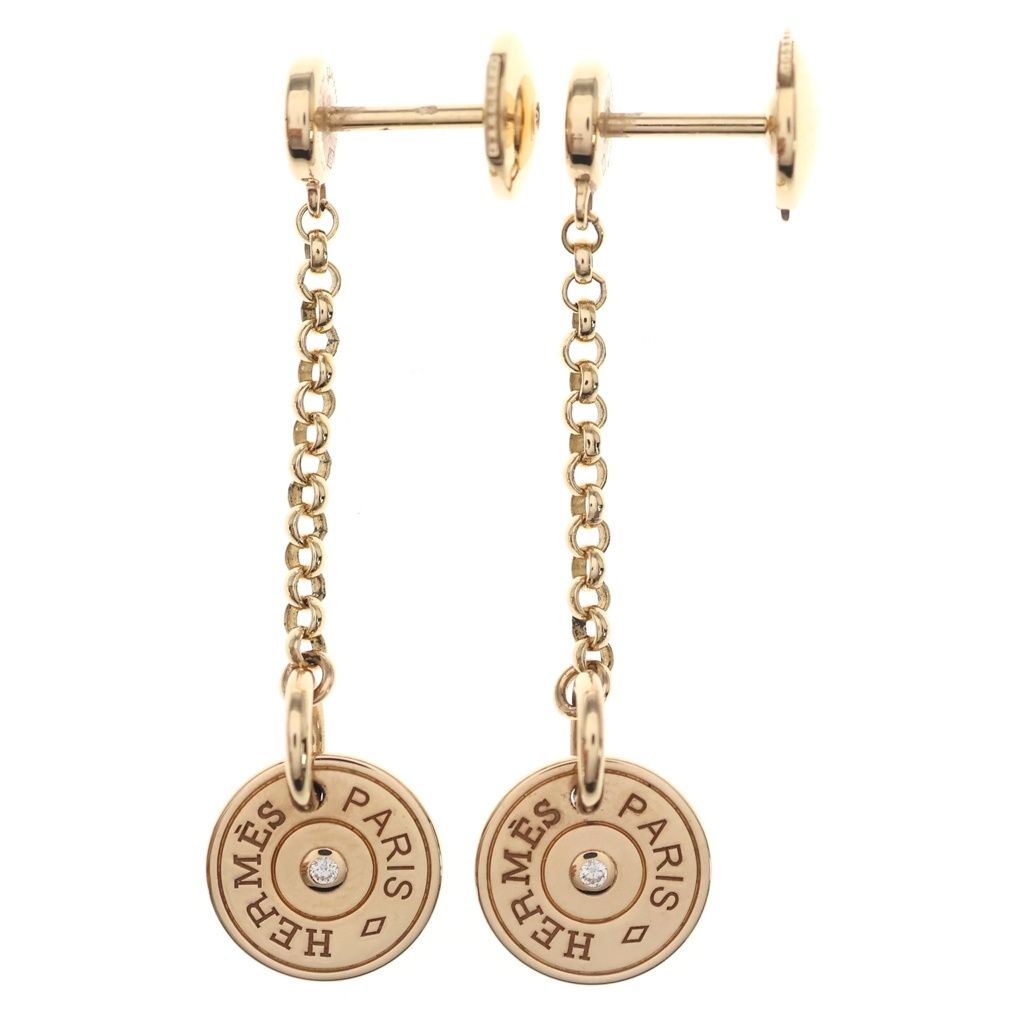 Hermes Gambade Clou de Selle Earrings Diamond Pink Gold