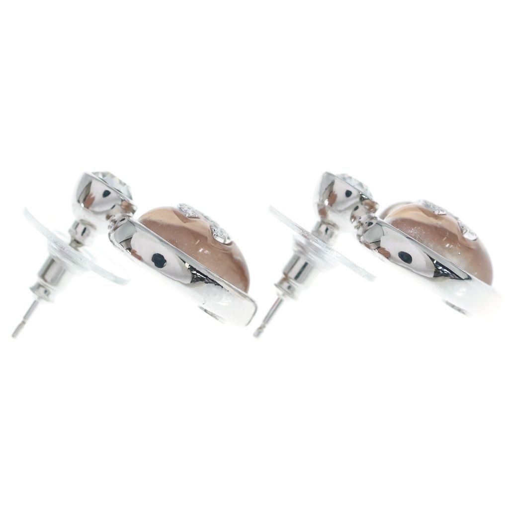 Chanel CC Logo Strass Heart Earrings Rhinestone Metal Beige Silver — view 4