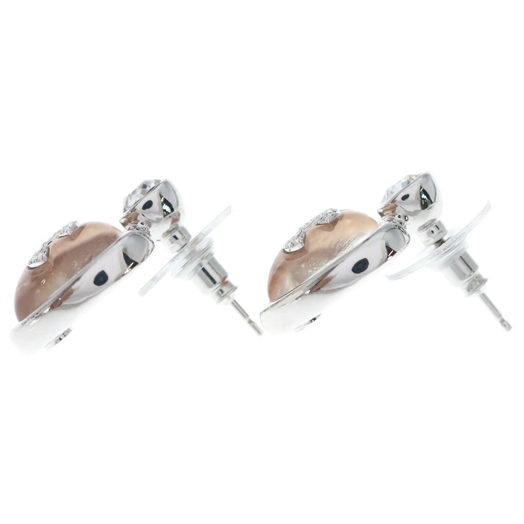 Chanel CC Logo Strass Heart Earrings Rhinestone Metal Beige Silver — view 3