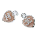 Chanel CC Logo Strass Heart Earrings Rhinestone Metal Beige Silver