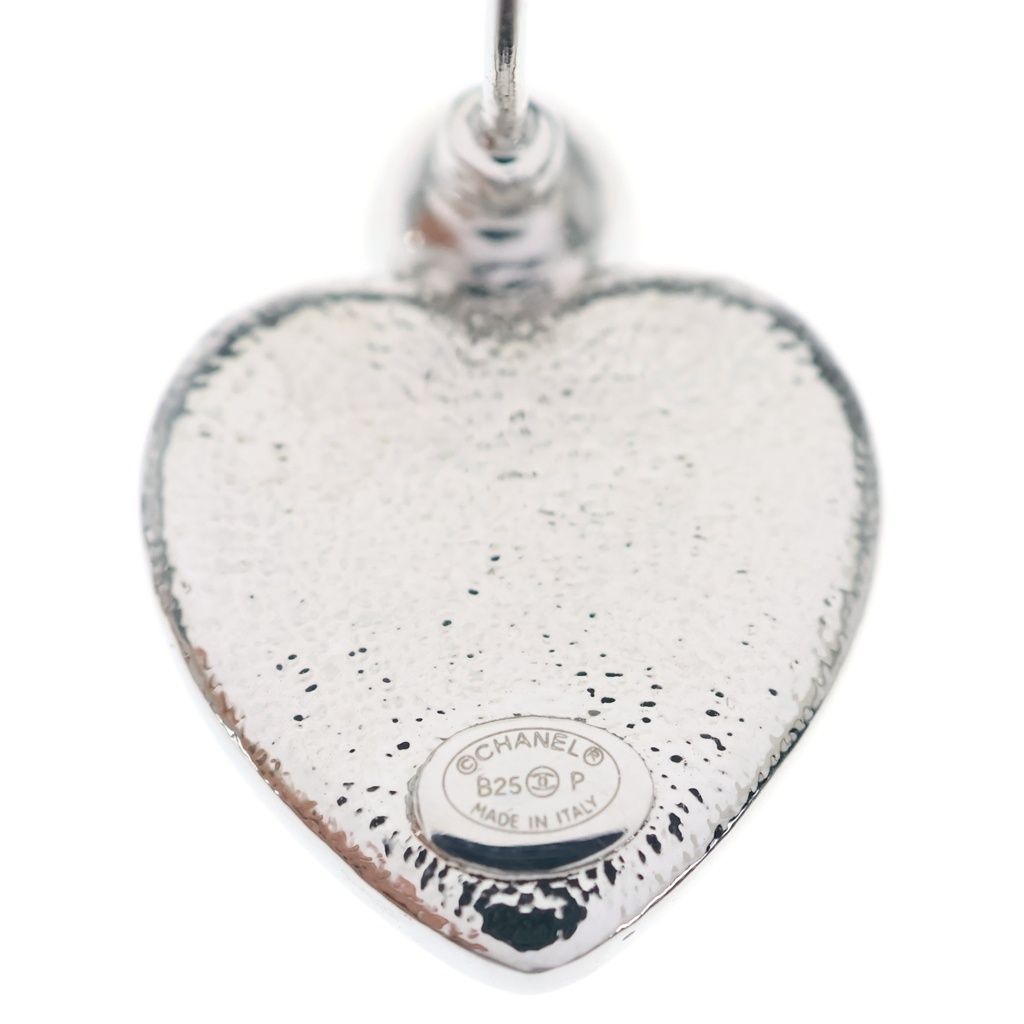 Chanel CC Logo Strass Heart Earrings Rhinestone Metal Beige Silver — view 6