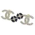 Chanel CC Logo Rhinestone Earrings Black Gold