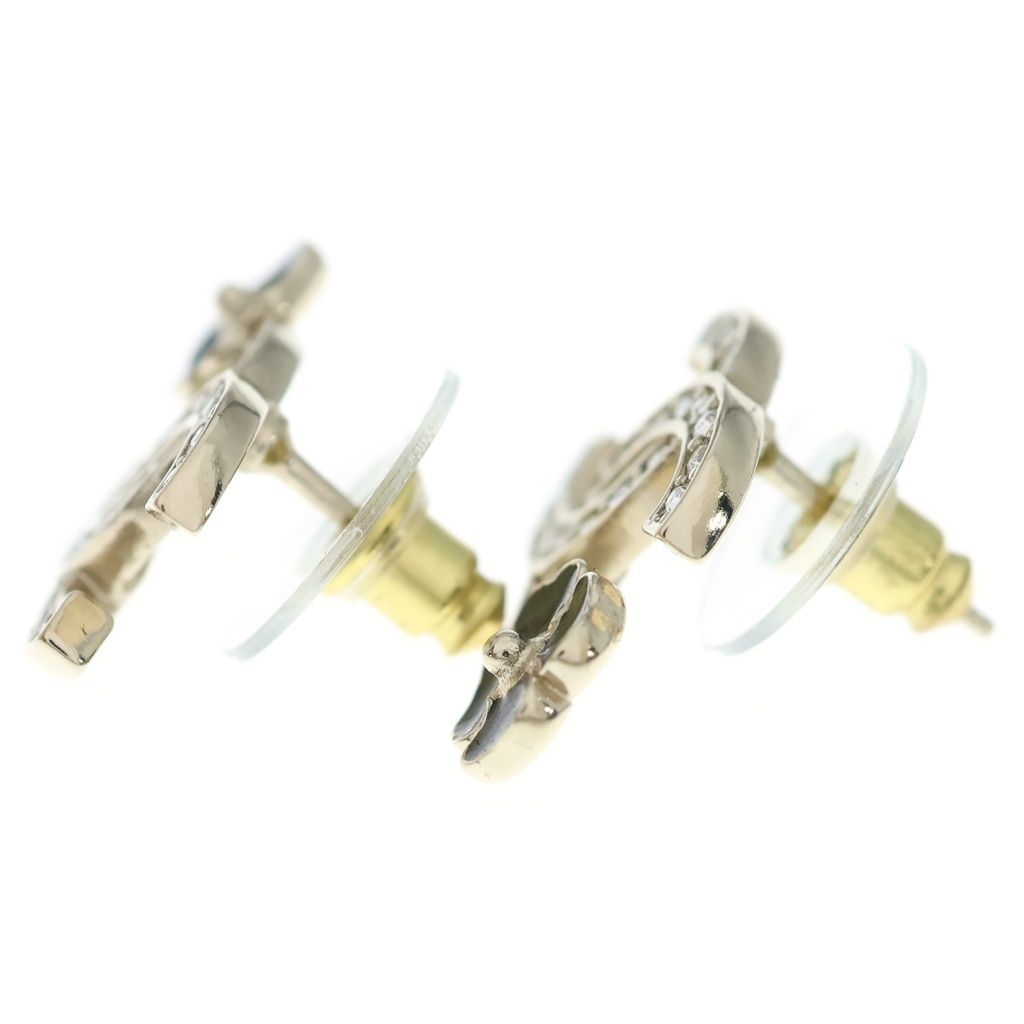 Chanel CC Logo Rhinestone Earrings Black Gold — view 3