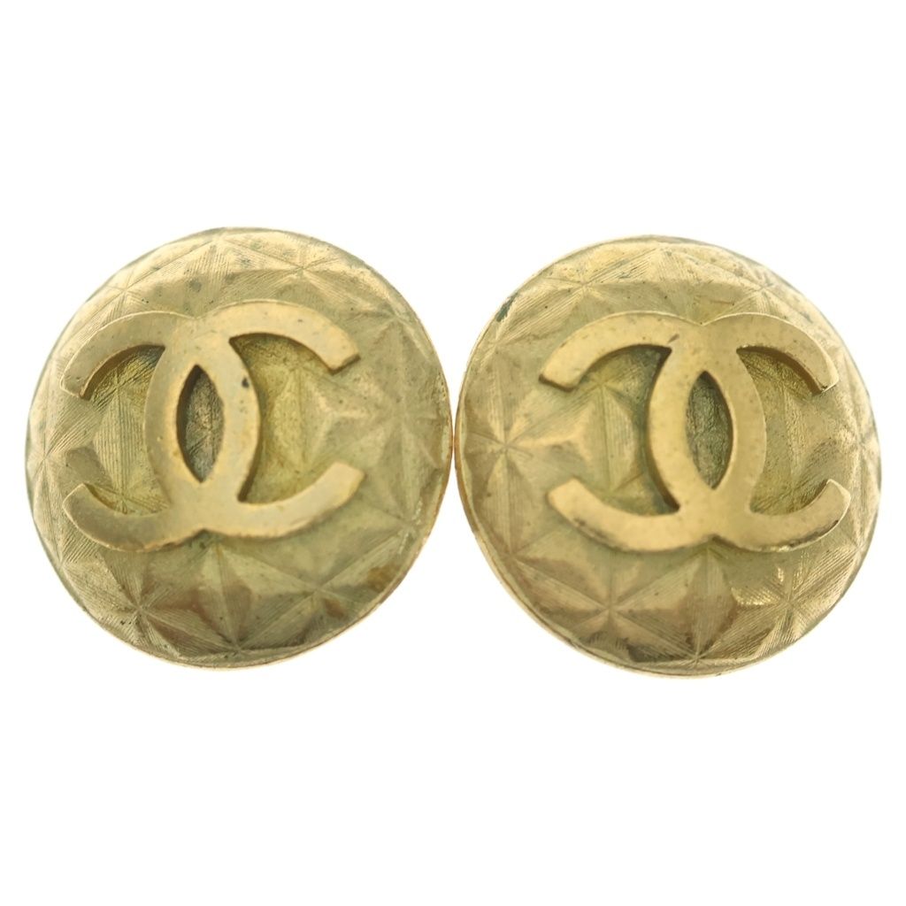 Chanel CC Logo Round Earrings Gold