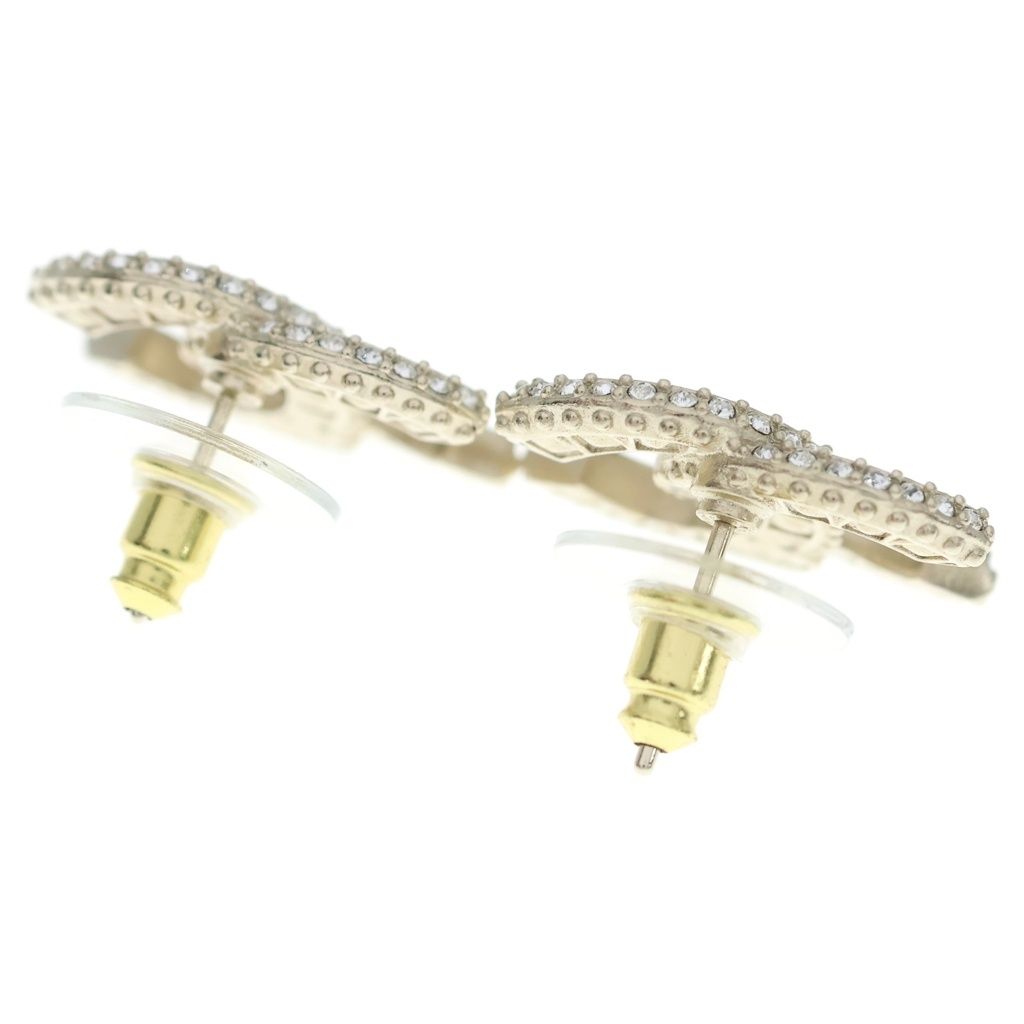 Chanel CC Logo Rhinestone Earrings Gold — view 2