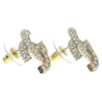 Chanel CC Logo Rhinestone Earrings Gold — view 4